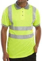 High Visibility Yellow Polo Shirt with Grey Collar Short Sleeve